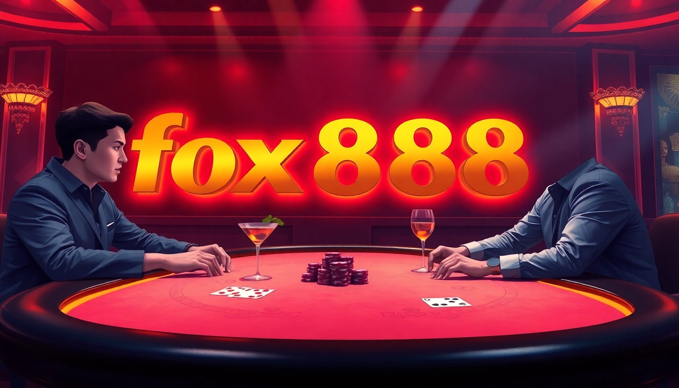 Engage with the luxurious fox888 online casino experience at a high-stakes poker table.