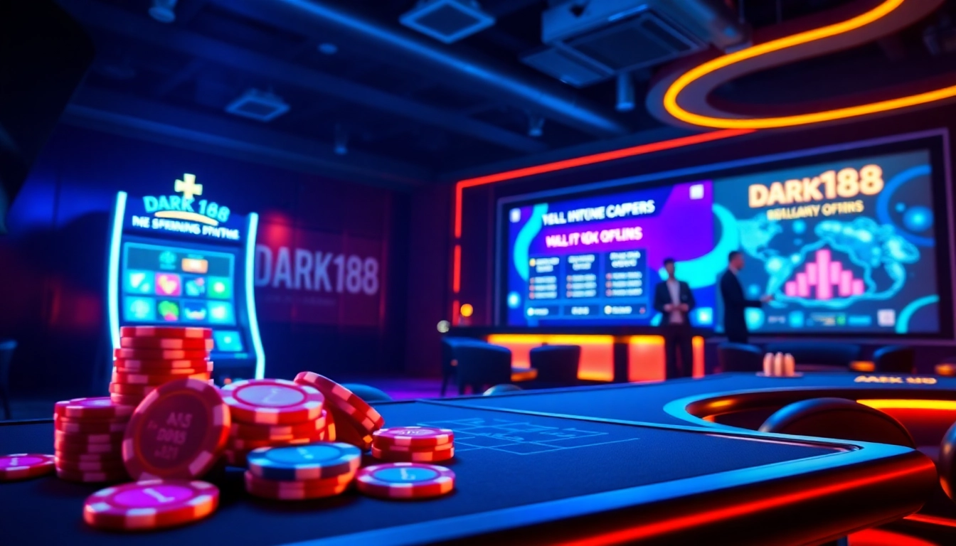 Experience thrilling gaming on dark168's sleek online casino interface featuring bright neon elements.