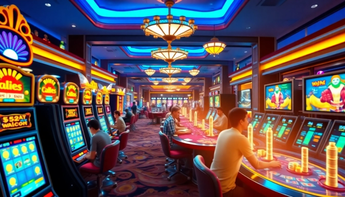 Explore the vibrant atmosphere of Happyluke with players enjoying casino games.