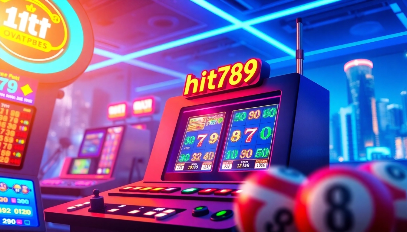 Engage with the vibrant gaming interface of hit789, showcasing a colorful lottery and slots experience.