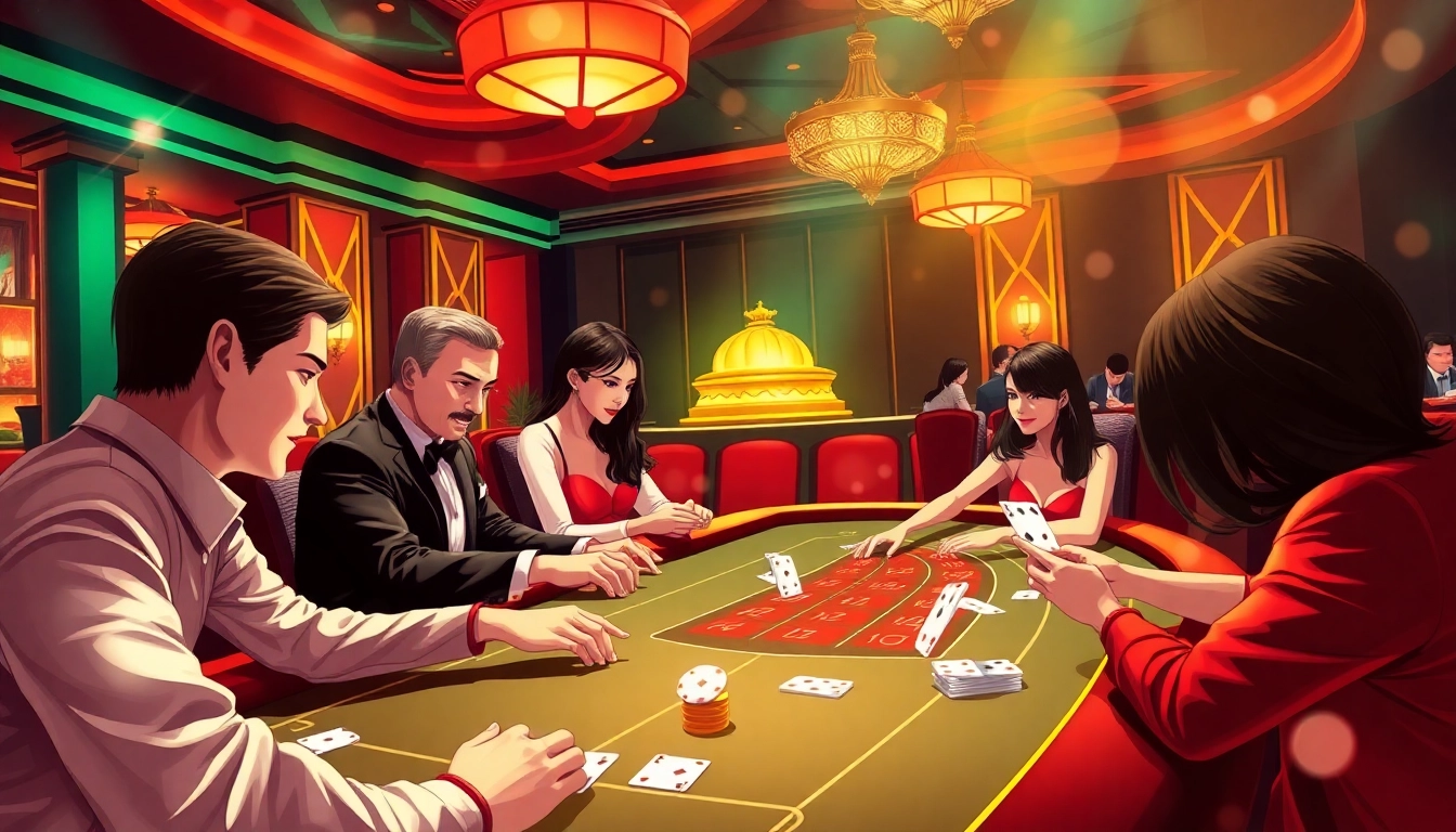 Exciting fox888 casino scene with lively players and luxurious ambiance.