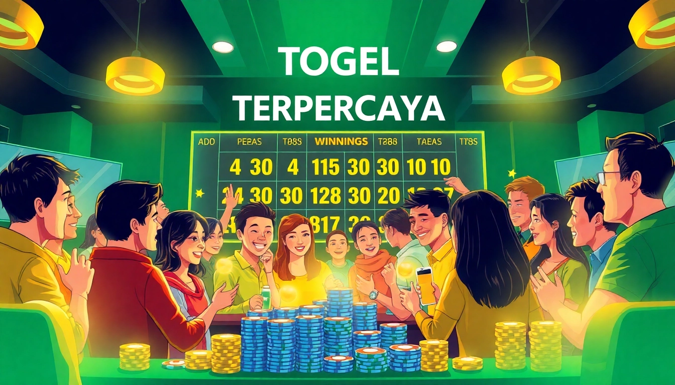 Exciting moment at TOGEL TERPERCAYA game with diverse players celebrating a win.