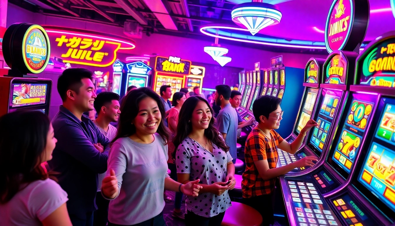 Experience thrilling ทดลองเล่นสล็อต with vibrant graphics and diverse players enjoying free online gaming.