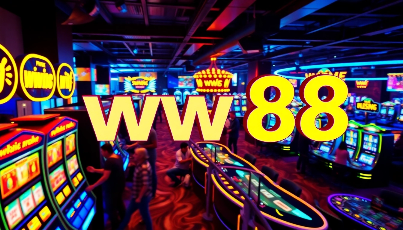 Experience the excitement of ww88's online gaming with vibrant casino scenes filled with enthusiastic players.