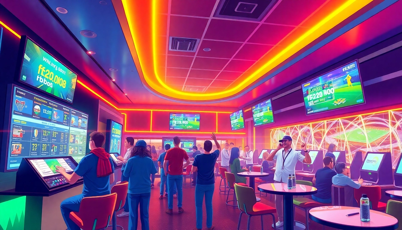 Experience the excitement of sports betting at fb88.legal, where patrons engage with interactive screens and live event broadcasts.