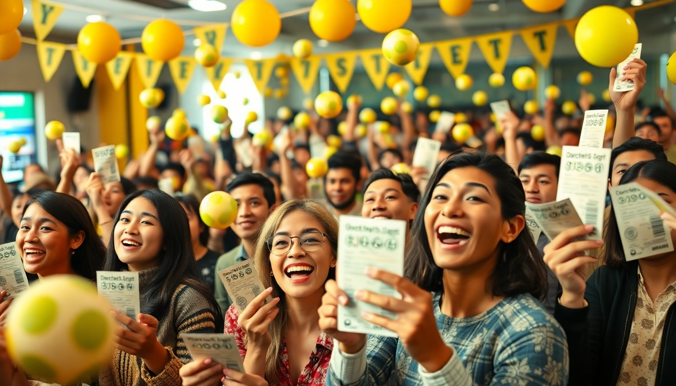 Eager players at a lively lottery event, filled with hope and excitement for prizes.