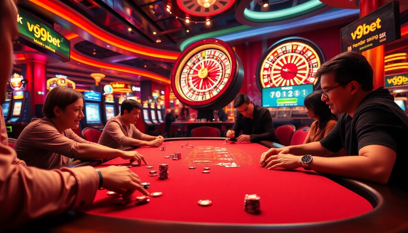link vào v9bet: Enjoy a thrilling online casino experience with engaged players at a vibrant table game.