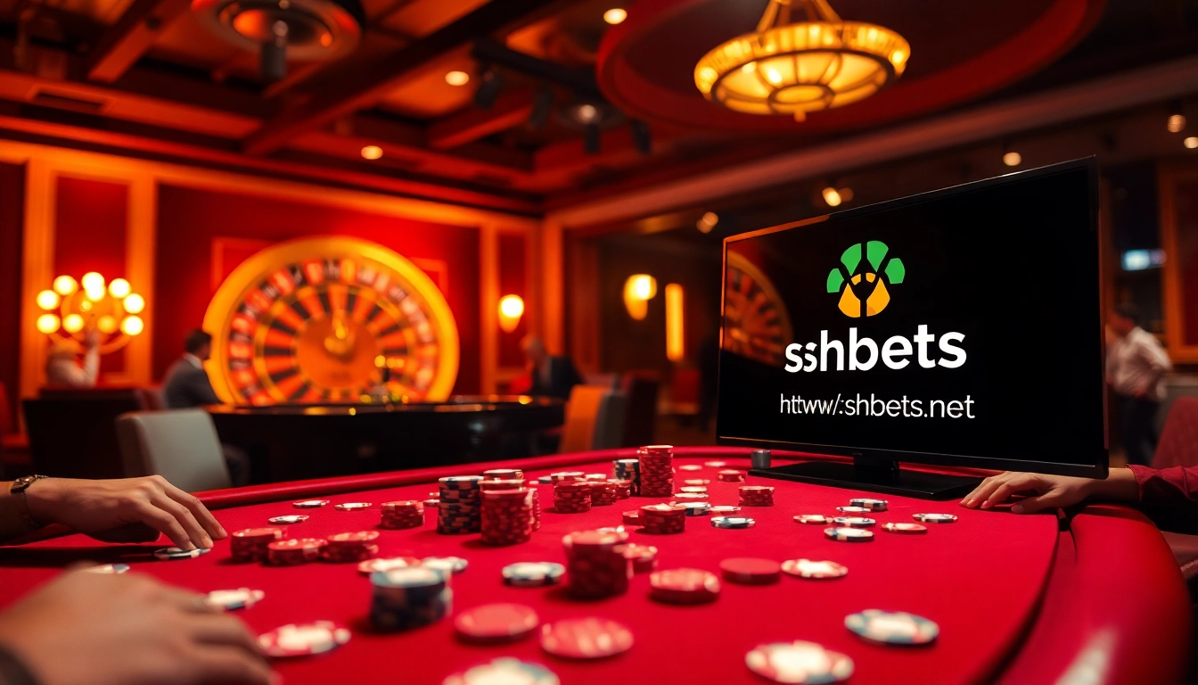 Experience the thrill of poker and casino excitement at https://shbets.net/, showcasing players immersed in a vibrant table game.