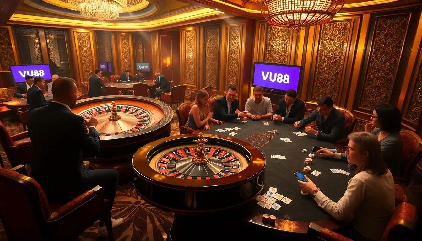 VU88 showcases a thrilling casino night with a poker table and roulette wheel.