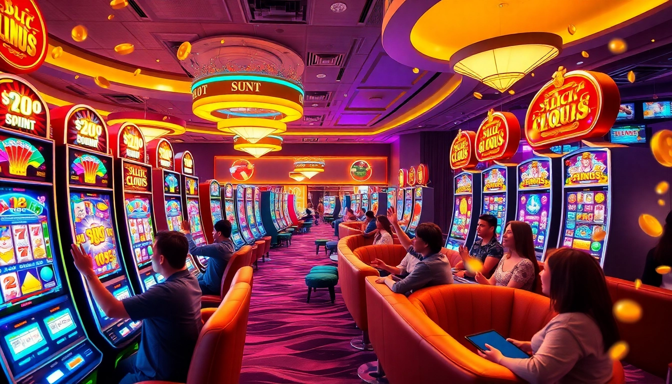 Experience the thrill of Slot Cloud as players engage with exciting online slot machines in a vibrant casino environment.