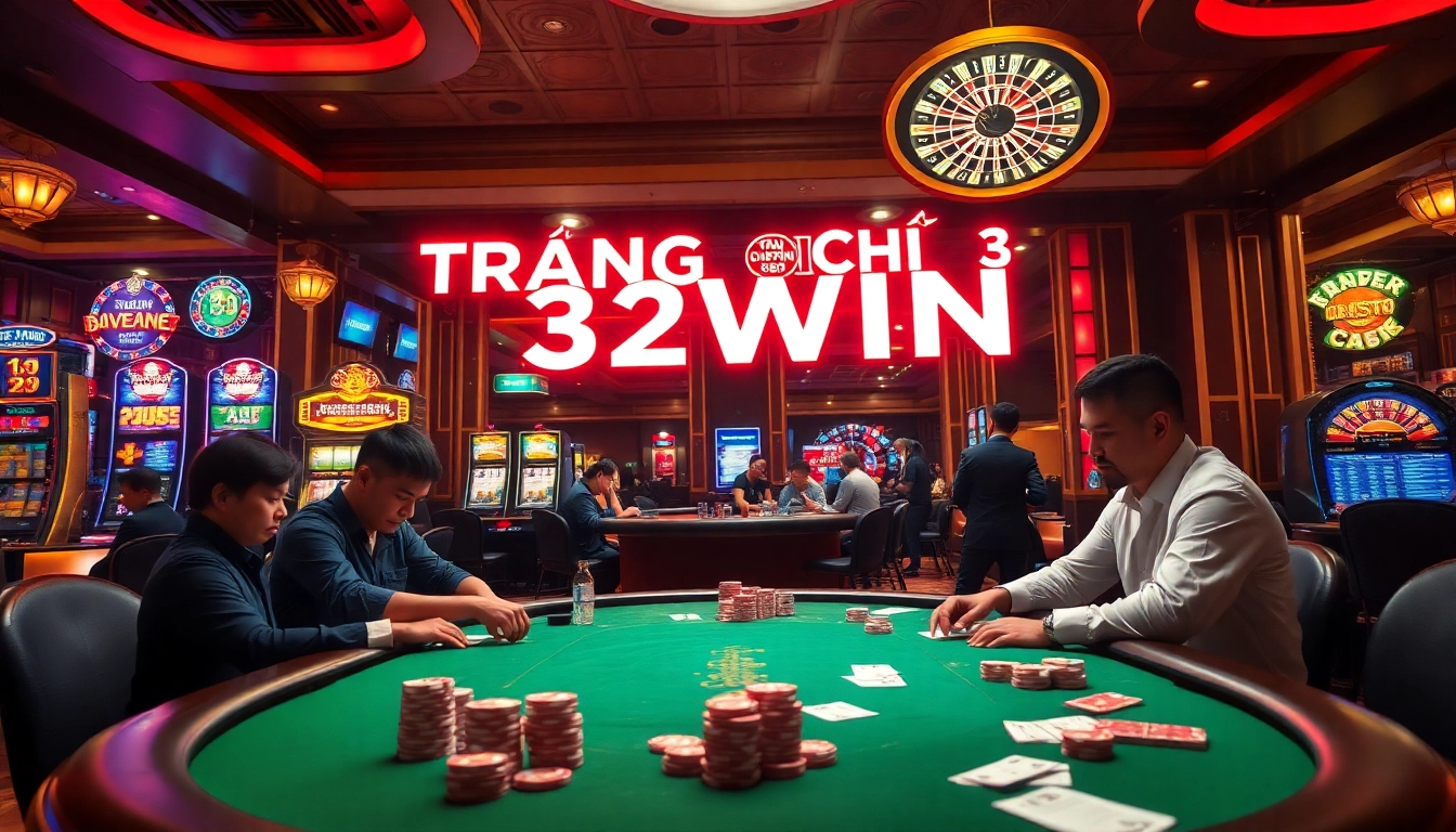 Experience TRANG CHỦ 32WIN with vibrant casino games, including poker, roulette, and dazzling slot machines.