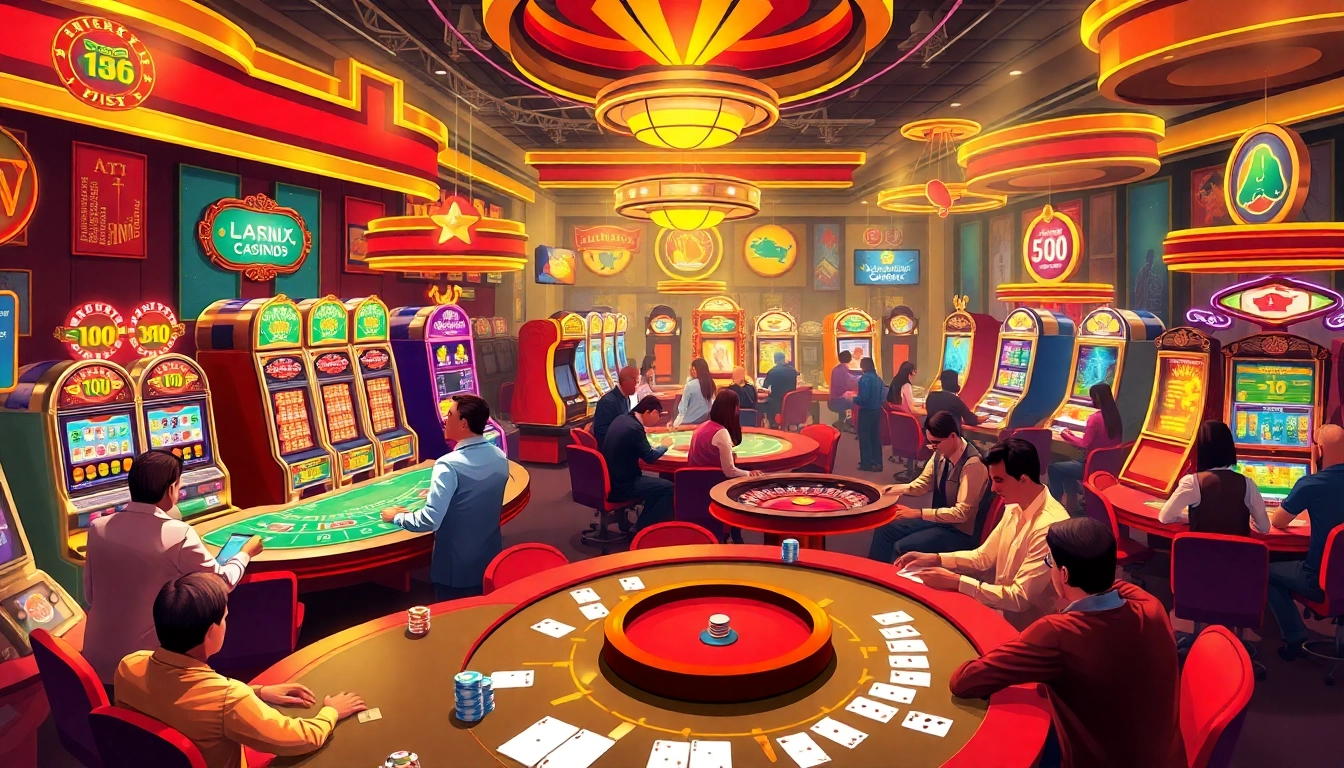 Bong da lu fun gaming excitement with vibrant casino tables and players engaging in poker.