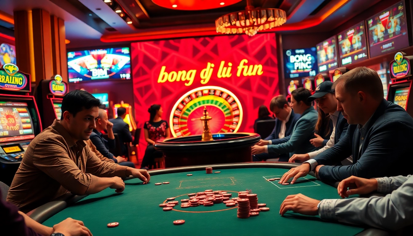 Engage in the electrifying atmosphere of "bong da lu fun" while playing casino games at a lively poker table.