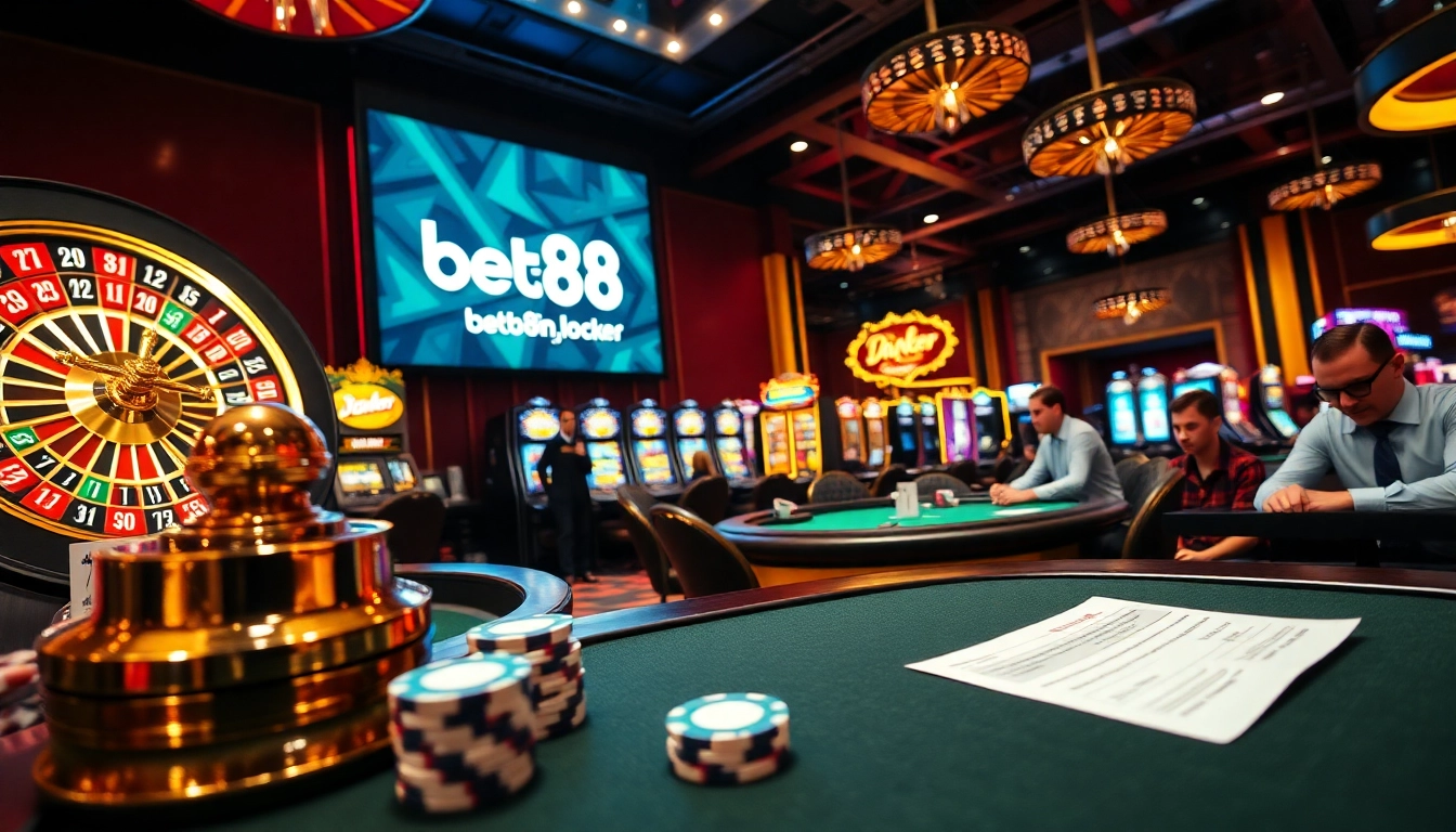 Experience the thrilling atmosphere at bet88vn.locker with vibrant casino tables and dynamic players engaged in winning strategies.