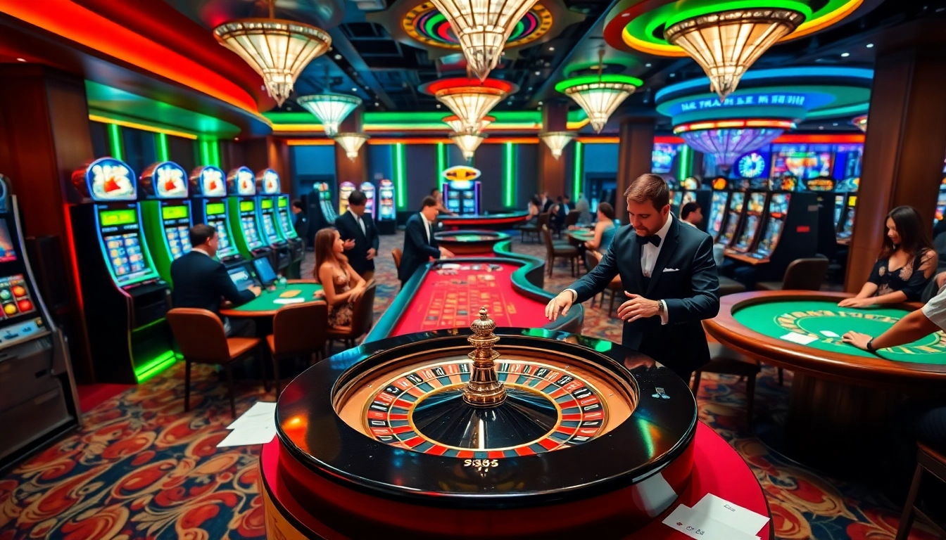 Experience the excitement of FB88 with players at a vibrant casino table, chips in hand.