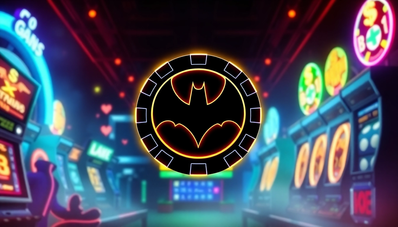Temukan keseruan dengan logo situs resmi batman138 dikelilingi elemen kasino yang menarik.
